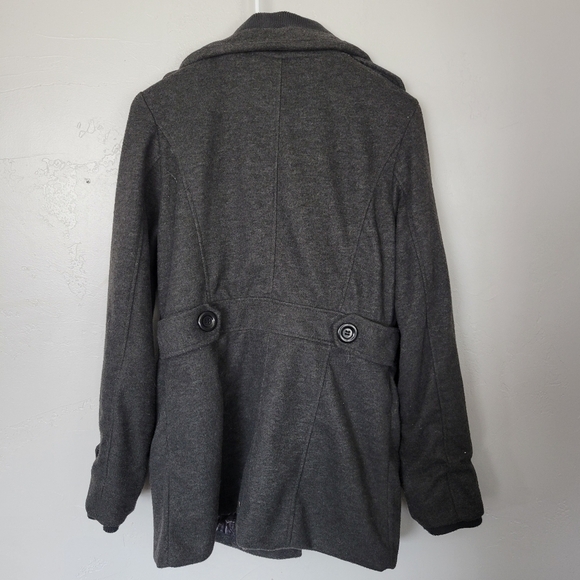 Snobbish Large Charcoal Grey Pea Coat Double Button Warm Fall Winter Long Jacket - Picture 2 of 7